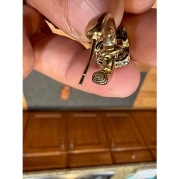 Modern Chanel light gold-tone hoop black enamel cube CC COCO earring*PIERCED - Picture 4 of 4